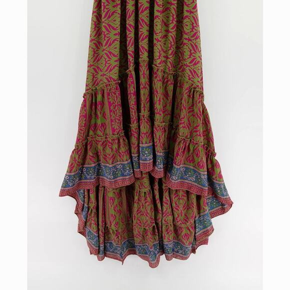 Lovin India Boho Dress XS Purple Paisley Tiered Plunged Hi-Low Midi Festival - Picture 4 of 15